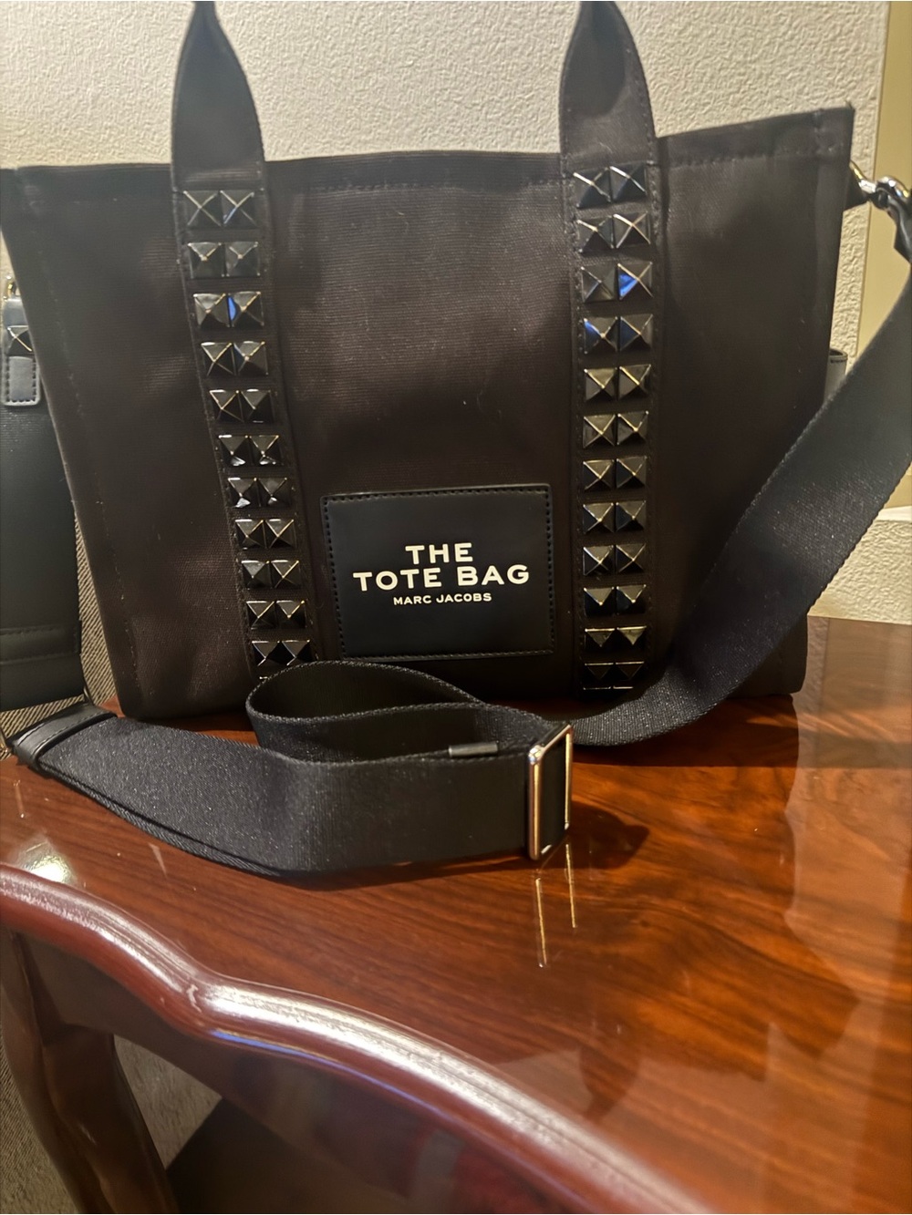 Marc Jacobs Black Studded Canvas Tote with Detachable Strap